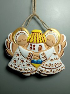 Пара янголів з хатинкою 12 см. (золотаві) - зображення 2